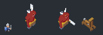 The red ogre beside a man and a catapult