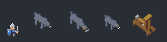 Blackmaw the werewolf beside a man and a catapult